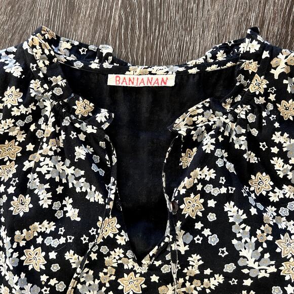 EUC Banjanan Floral Maxi Dress Size Small Black 100% Cotton Sleeveless Layering - Picture 4 of 15